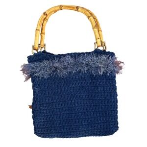 Chic Crochet Boho Bamboo Handle Shoulder Bag